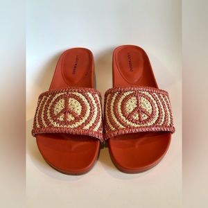 Lucky Brand Pepperika Slide On Sandal - Chili / Pink Sz 7.5  EXCELLENT CONDITION